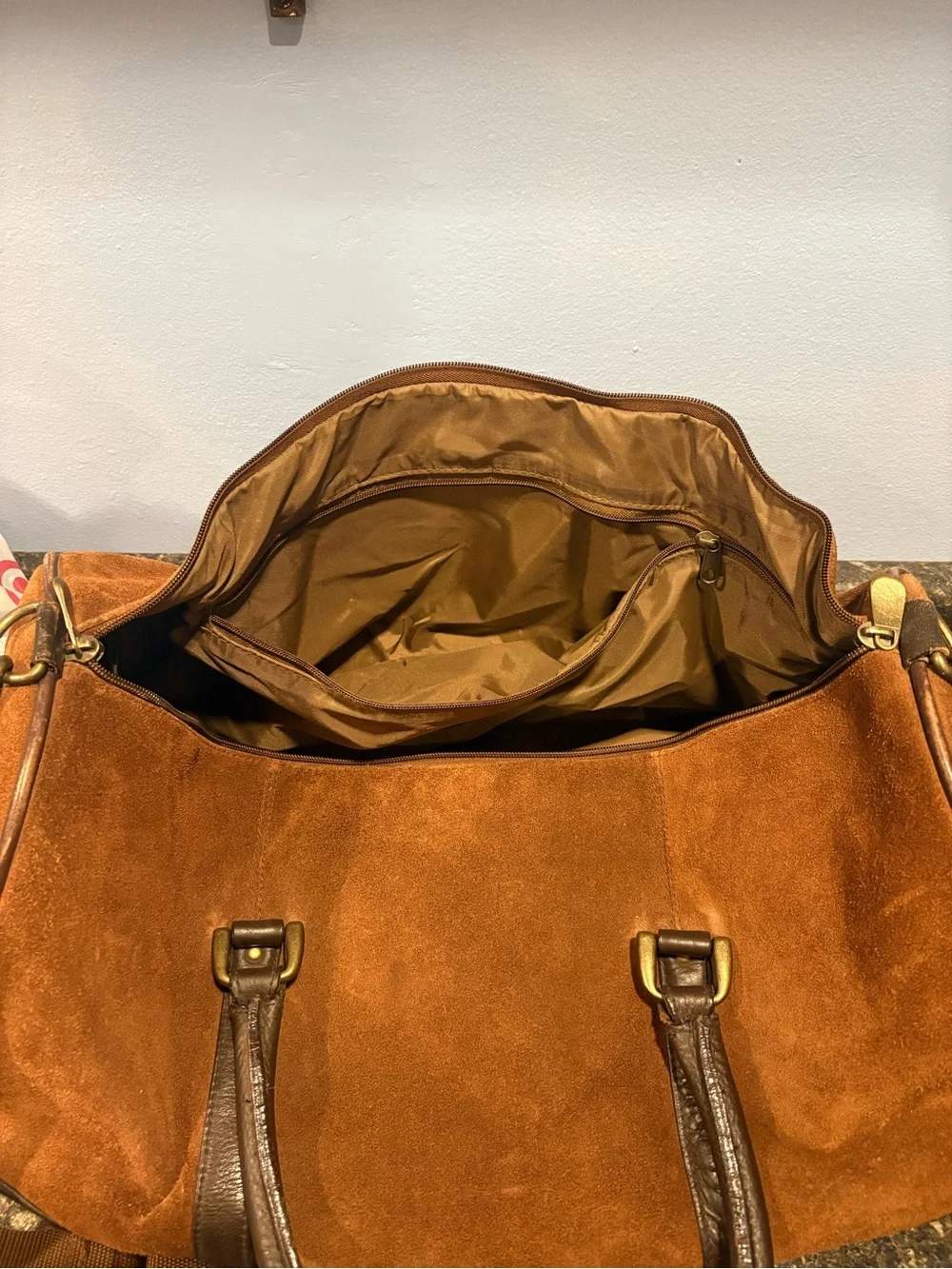 Marlboro Vintage Leather Suede Grit Weekender Duffel Bag Brown large Preowned